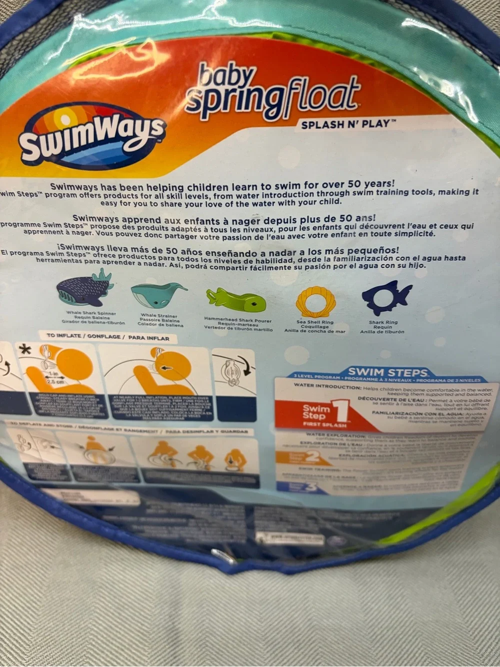 NWT Swimways baby spring float, swim step one splash and play multicolor
